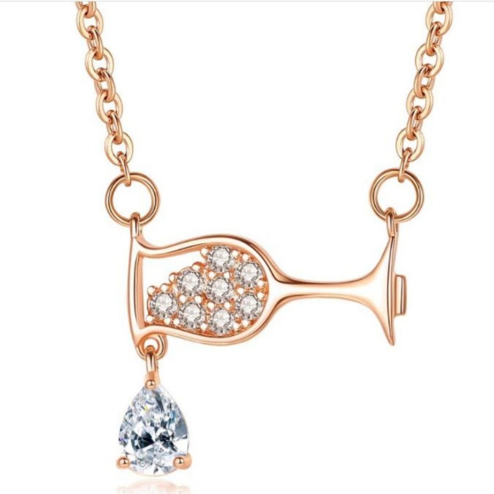 SPARKLING WINE GLASS NECKLACE- Rose Gold Colored